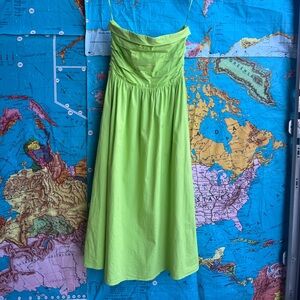 Wayf Strapless Bright Lime Green Midi Dress
